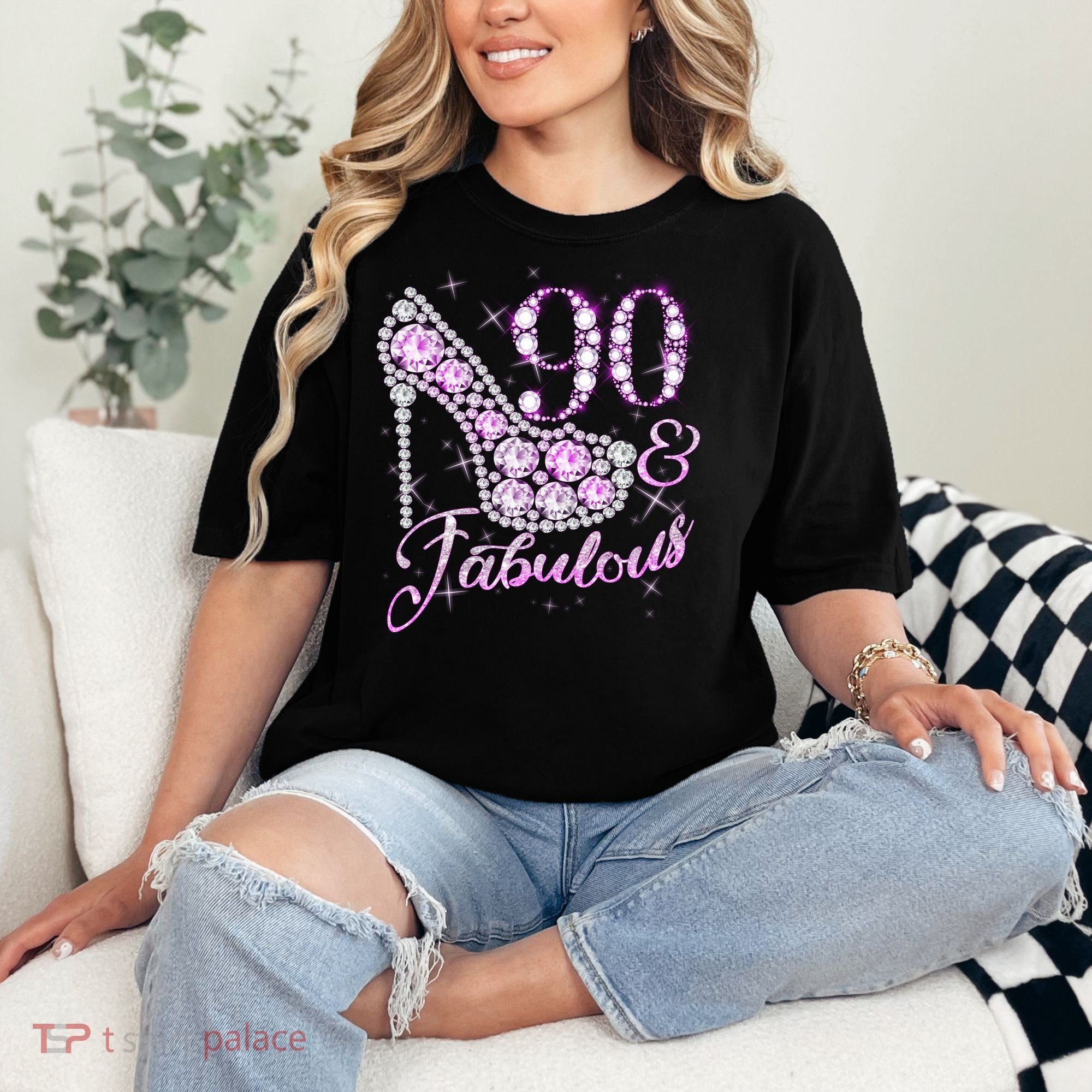 Fabulous & 90 Sparkly Shiny Heel 90th Birthday Comfort Colors T-Shirt
