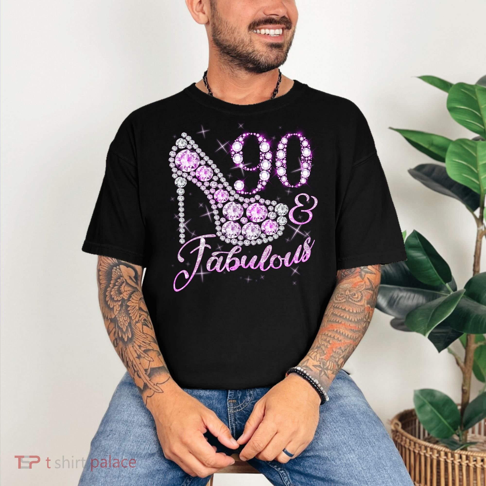 Fabulous & 90 Sparkly Shiny Heel 90th Birthday Comfort Colors T-Shirt