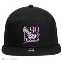 Fabulous & 90 Sparkly Shiny Heel 90th Birthday 7 Panel Mesh Trucker Snapback Hat thumb 0