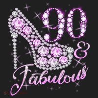 Fabulous & 90 Sparkly Shiny Heel 90th Birthday Ladies Heavyweight Boxy Pullover Hoodie thumb 2