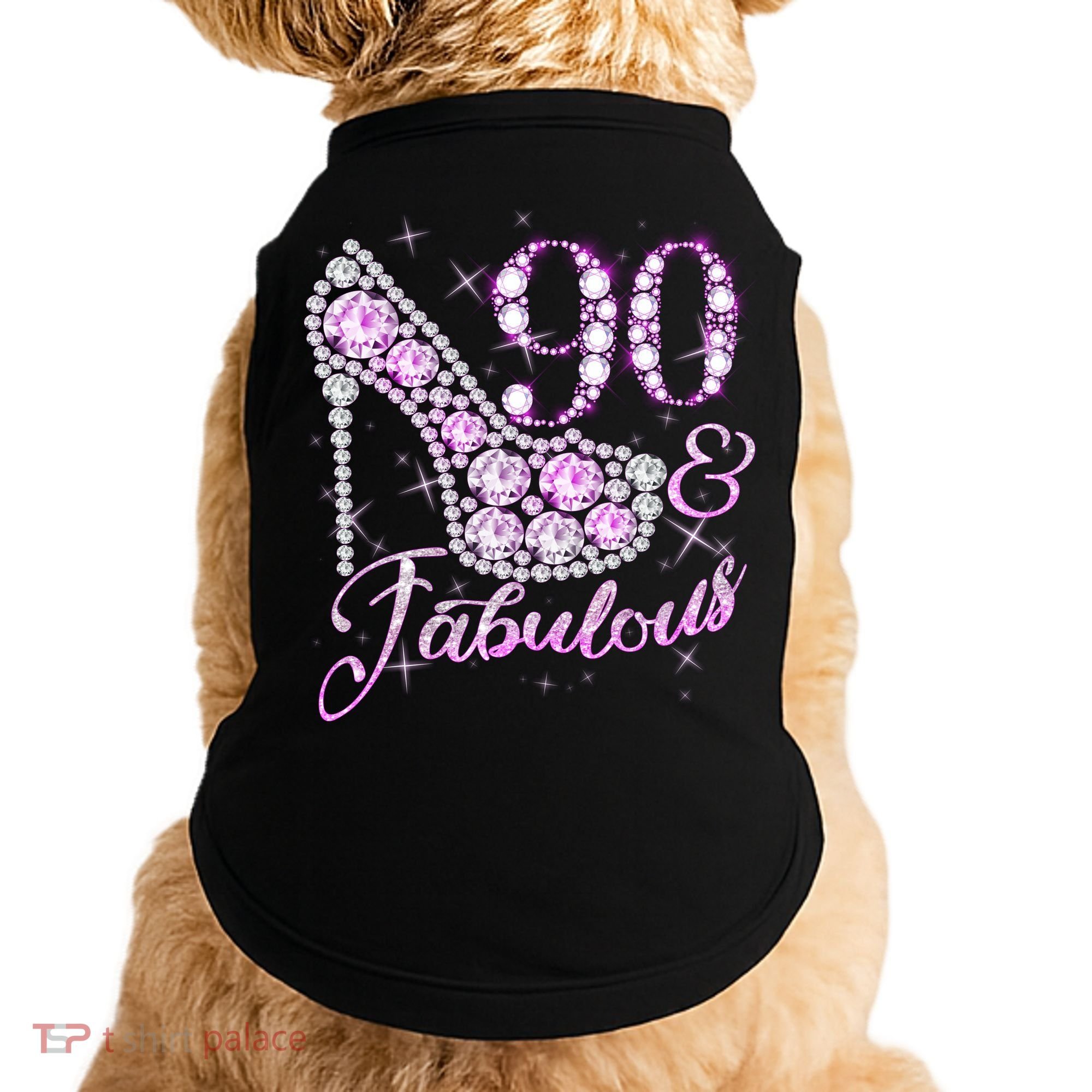 Fabulous & 90 Sparkly Shiny Heel 90th Birthday Doggie Tank