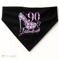 Fabulous & 90 Sparkly Shiny Heel 90th Birthday USA-Made Doggie Bandana thumb 0