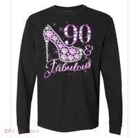 Fabulous & 90 Sparkly Shiny Heel 90th Birthday Comfort Colors Heavyweight Long Sleeve T-Shirt thumb 0