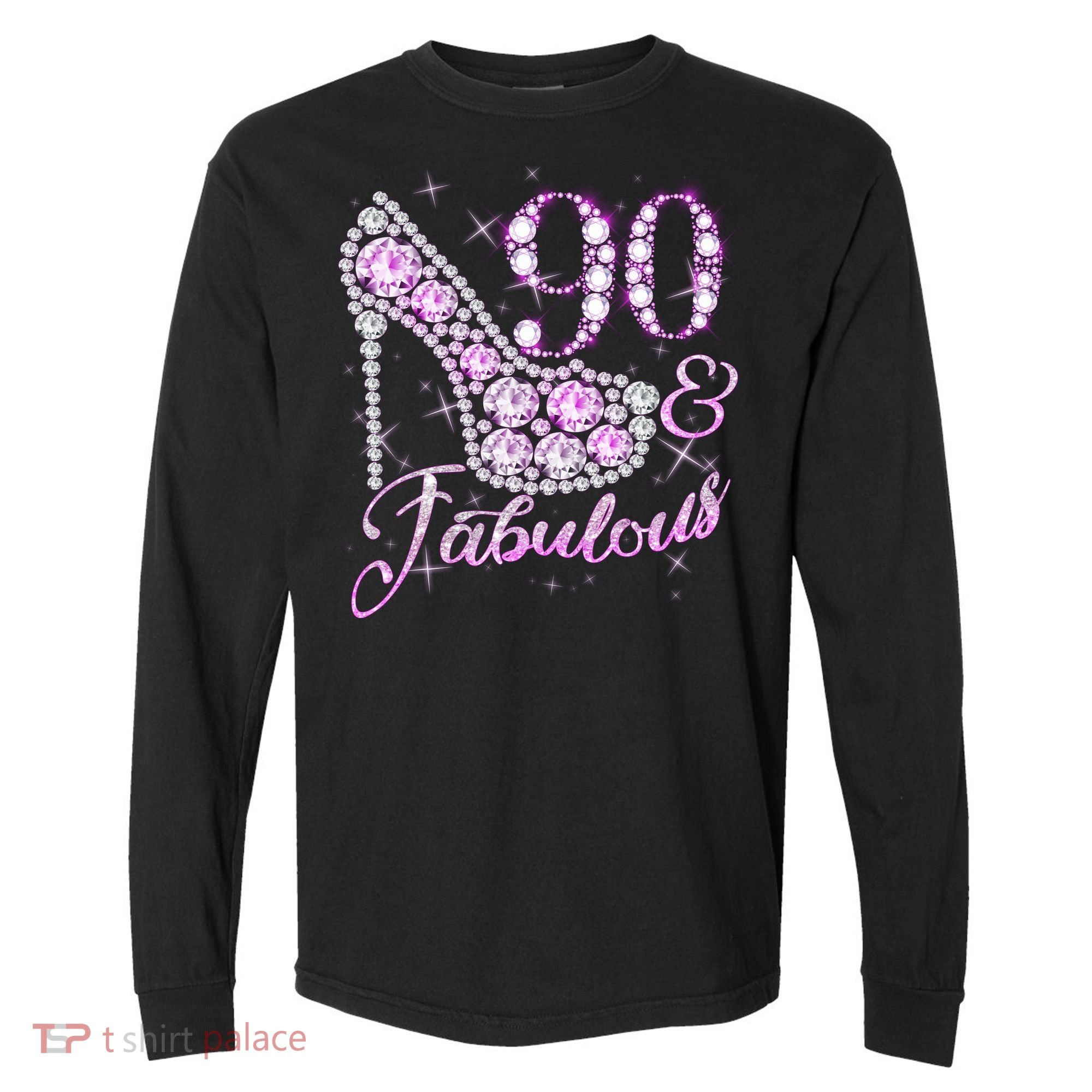 Fabulous & 90 Sparkly Shiny Heel 90th Birthday Comfort Colors Heavyweight Long Sleeve T-Shirt