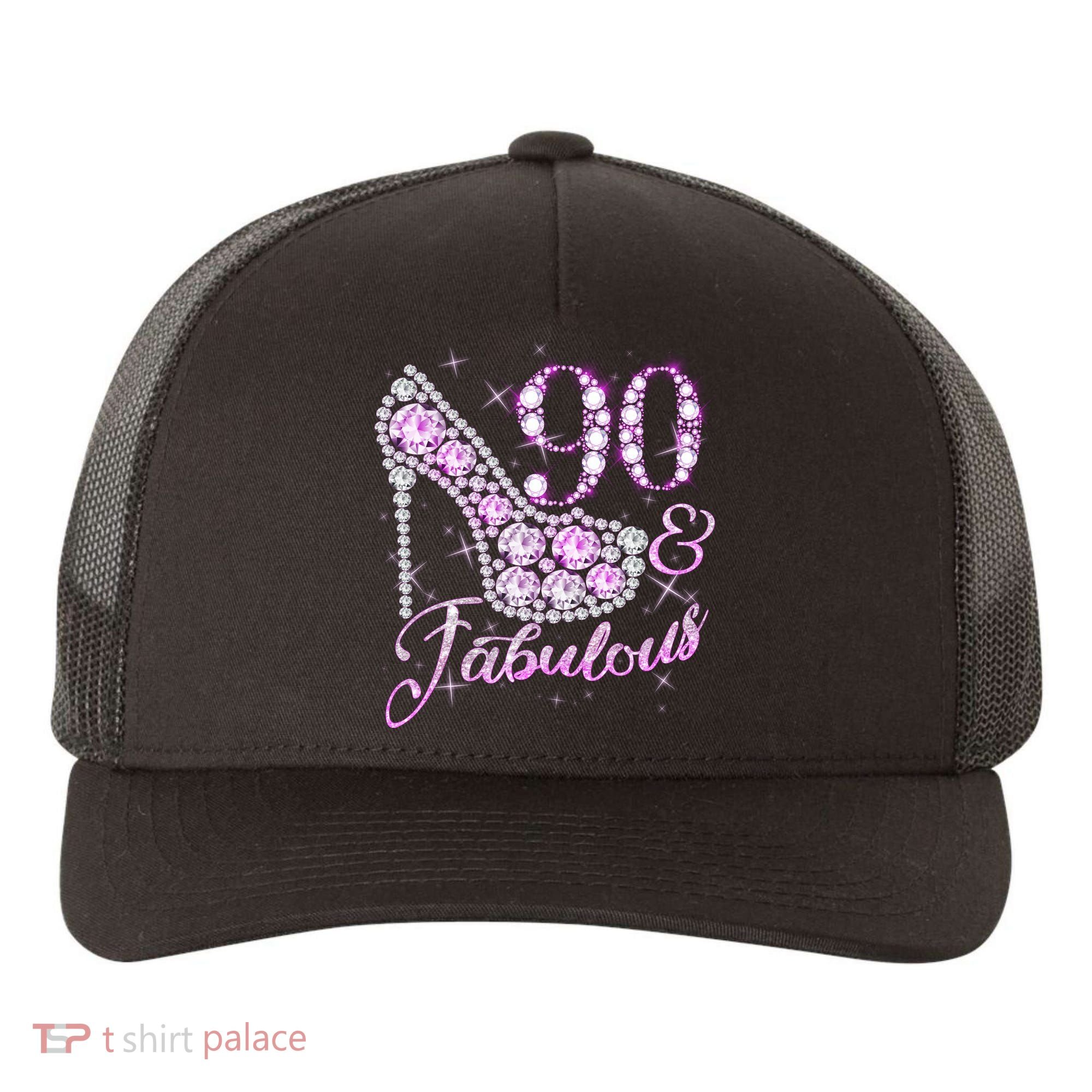 Fabulous & 90 Sparkly Shiny Heel 90th Birthday Yupoong Adult 5-Panel Trucker Hat