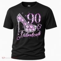 Fabulous & 90 Sparkly Shiny Heel 90th Birthday Cooling Performance Crew T-Shirt thumb 0