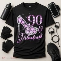 Fabulous & 90 Sparkly Shiny Heel 90th Birthday Cooling Performance Crew T-Shirt thumb 3