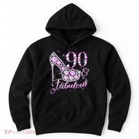 Fabulous & 90 Sparkly Shiny Heel 90th Birthday Hoodie thumb 0