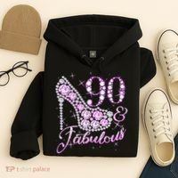 Fabulous & 90 Sparkly Shiny Heel 90th Birthday Hoodie thumb 4