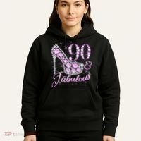 Fabulous & 90 Sparkly Shiny Heel 90th Birthday Hoodie thumb 5