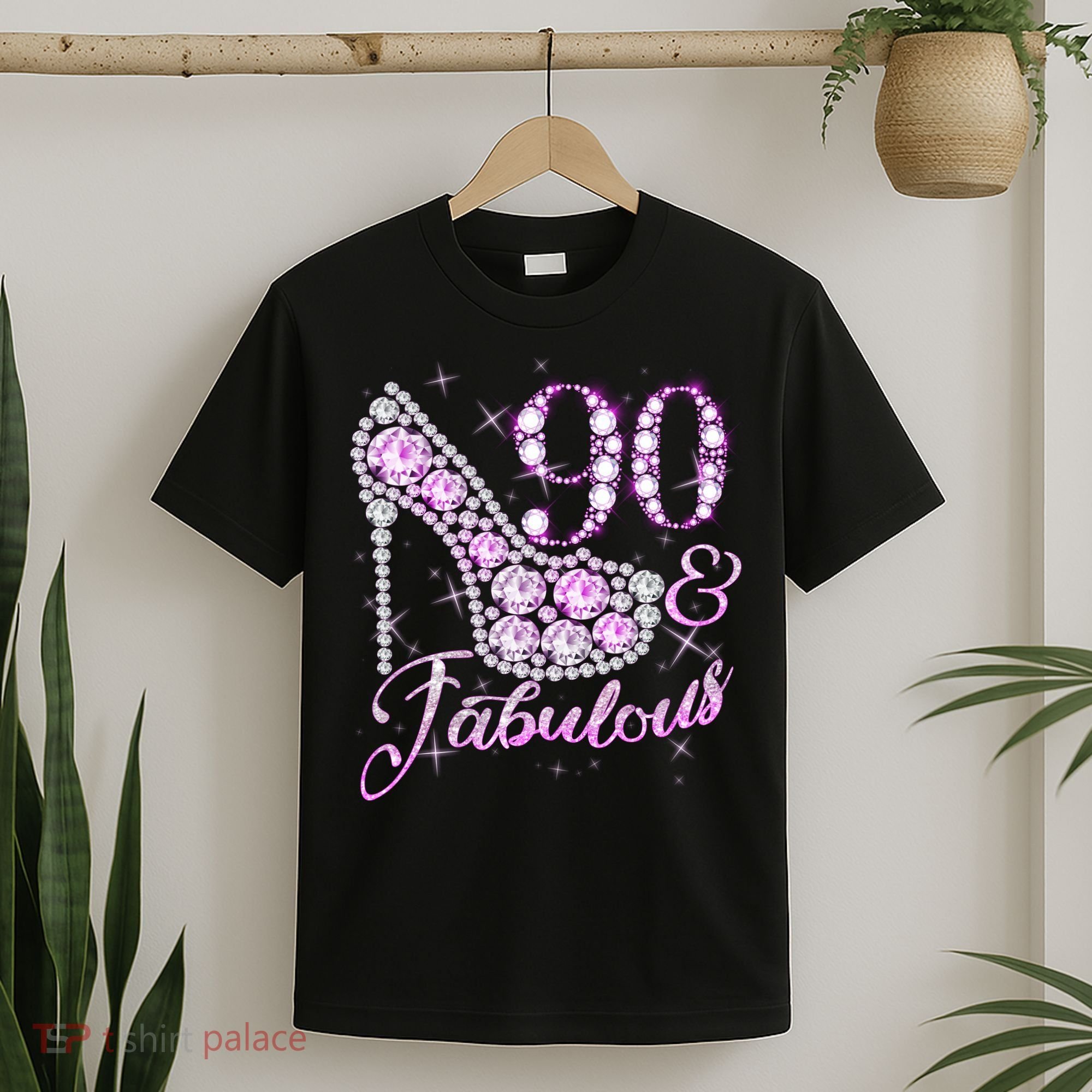 Fabulous & 90 Sparkly Shiny Heel 90th Birthday T-Shirt