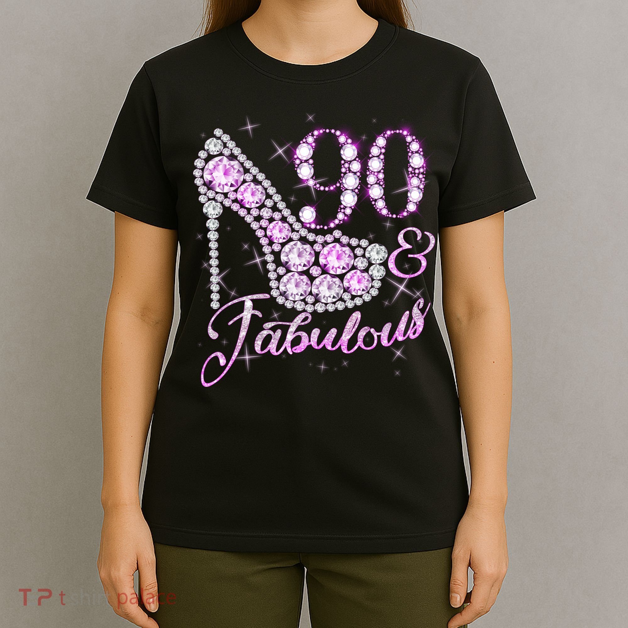 Fabulous & 90 Sparkly Shiny Heel 90th Birthday T-Shirt