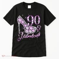 Fabulous & 90 Sparkly Shiny Heel 90th Birthday Tall T-Shirt thumb 0