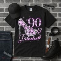 Fabulous & 90 Sparkly Shiny Heel 90th Birthday Tall T-Shirt thumb 3