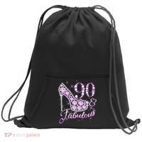 Fabulous & 90 Sparkly Shiny Heel 90th Birthday Sweatshirt Cinch Pack Bag thumb 0