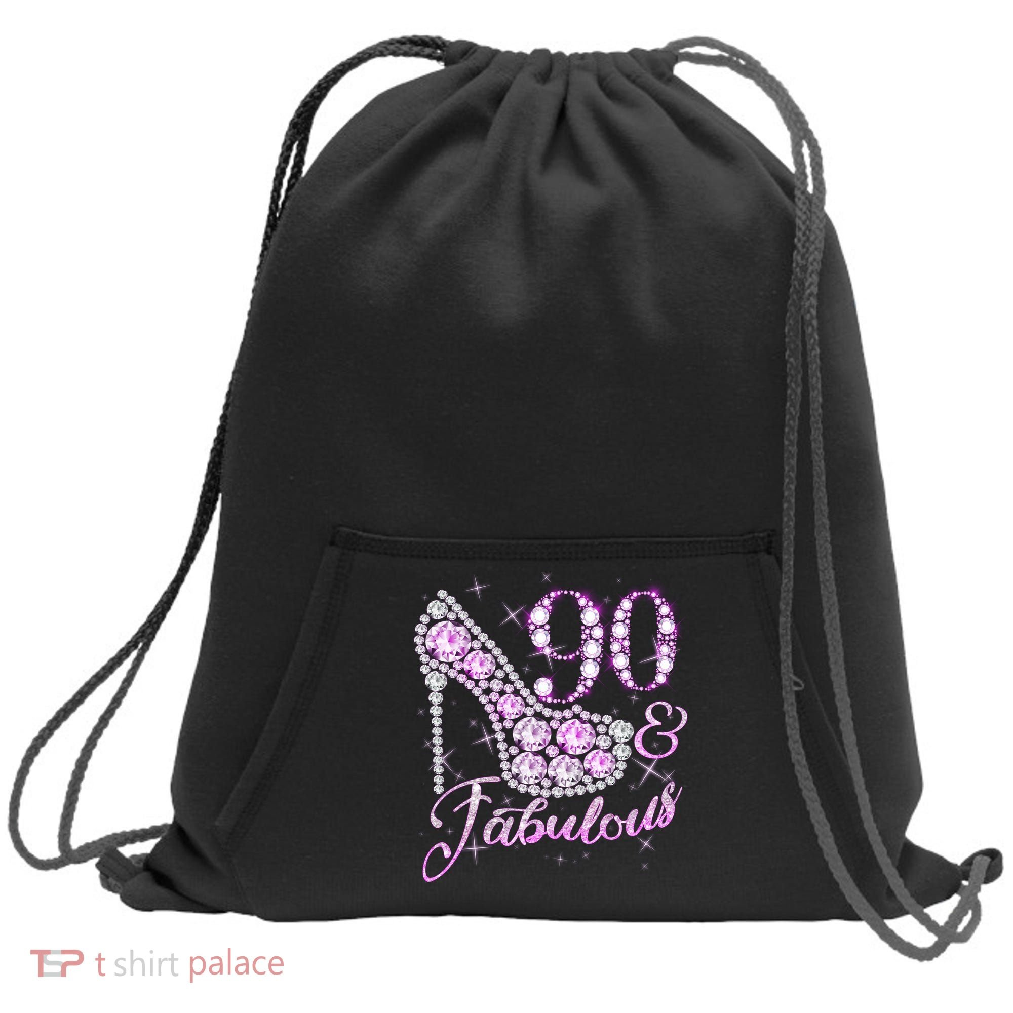 Fabulous & 90 Sparkly Shiny Heel 90th Birthday Sweatshirt Cinch Pack Bag