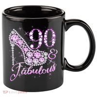 Fabulous & 90 Sparkly Shiny Heel 90th Birthday 11oz C Handle Ceramic Mug thumb 0