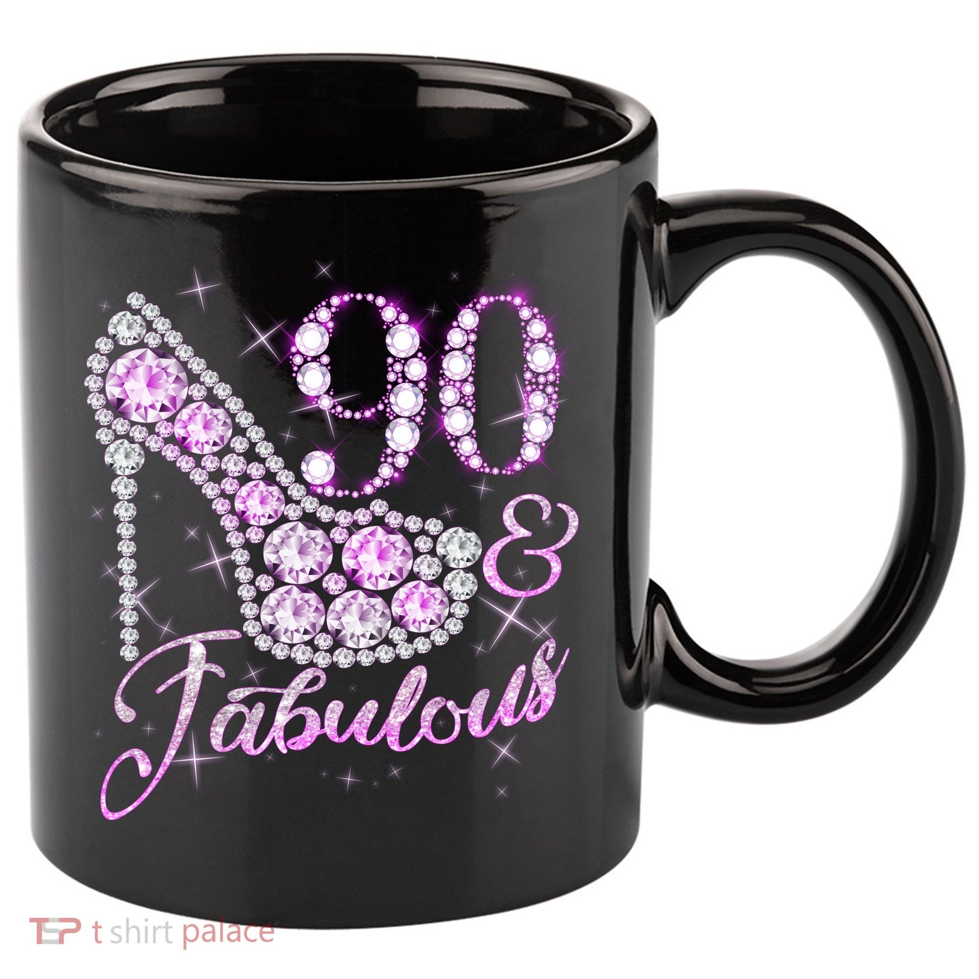 Fabulous & 90 Sparkly Shiny Heel 90th Birthday 11oz C Handle Ceramic Mug