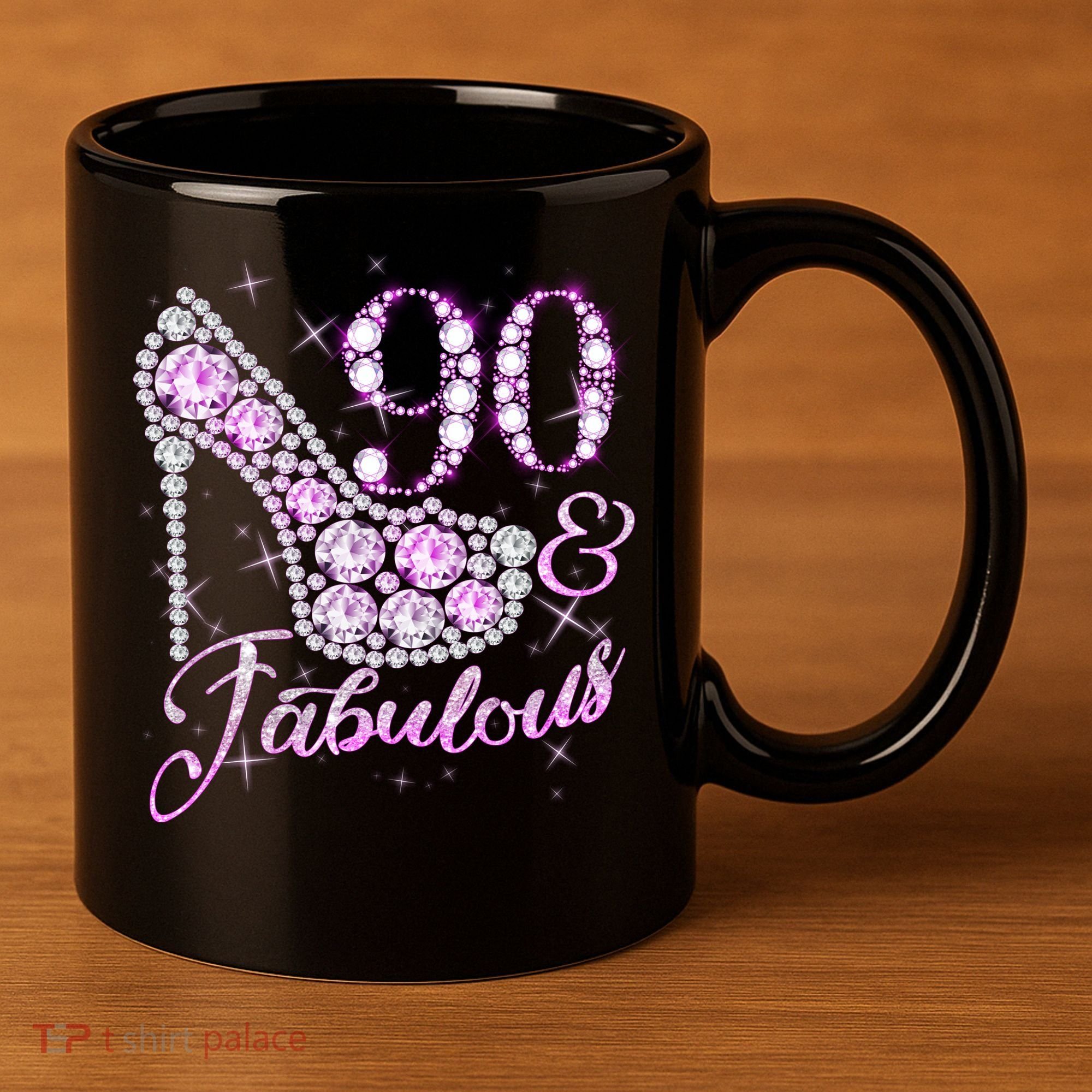 Fabulous & 90 Sparkly Shiny Heel 90th Birthday 11oz C Handle Ceramic Mug