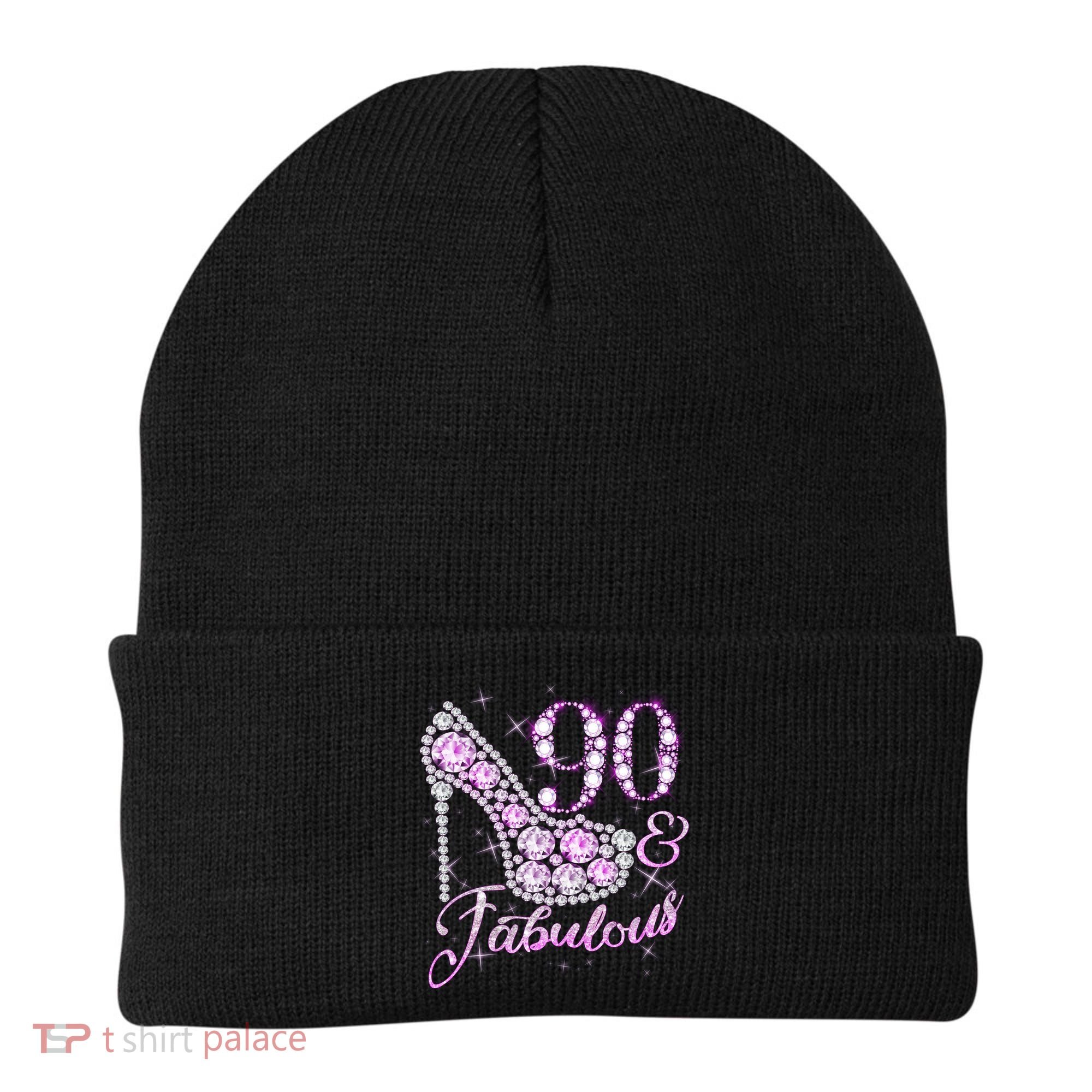 Fabulous & 90 Sparkly Shiny Heel 90th Birthday Beanie