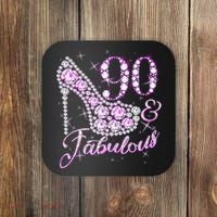 Fabulous & 90 Sparkly Shiny Heel 90th Birthday Coaster thumb 0
