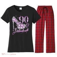 Fabulous & 90 Sparkly Shiny Heel 90th Birthday Women's Flannel Pajama Set thumb 0