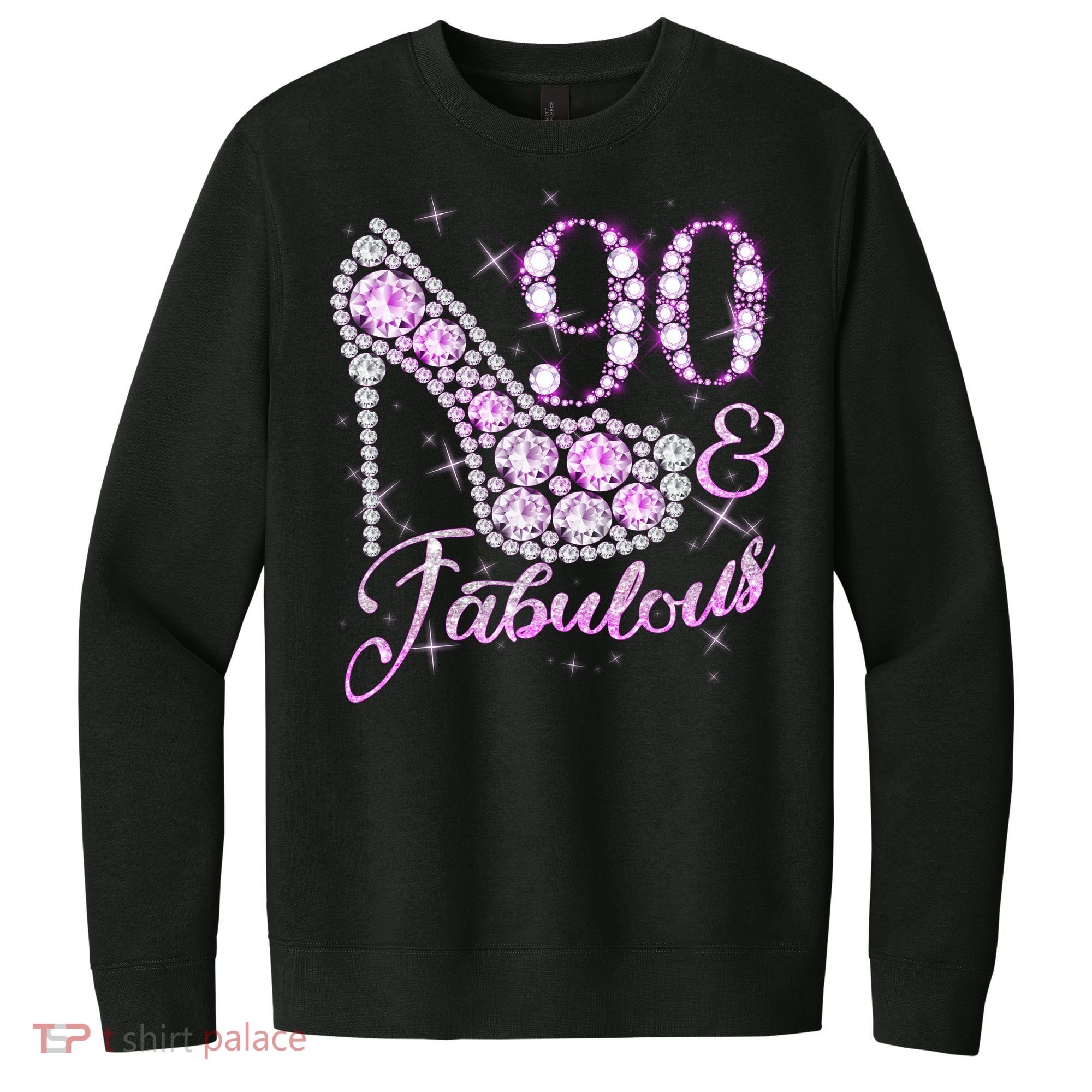Fabulous & 90 Sparkly Shiny Heel 90th Birthday V.I.T. Fleece Crew Sweatshirt