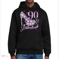 Fabulous & 90 Sparkly Shiny Heel 90th Birthday District V.I.T. Heavyweight Hoodie thumb 0