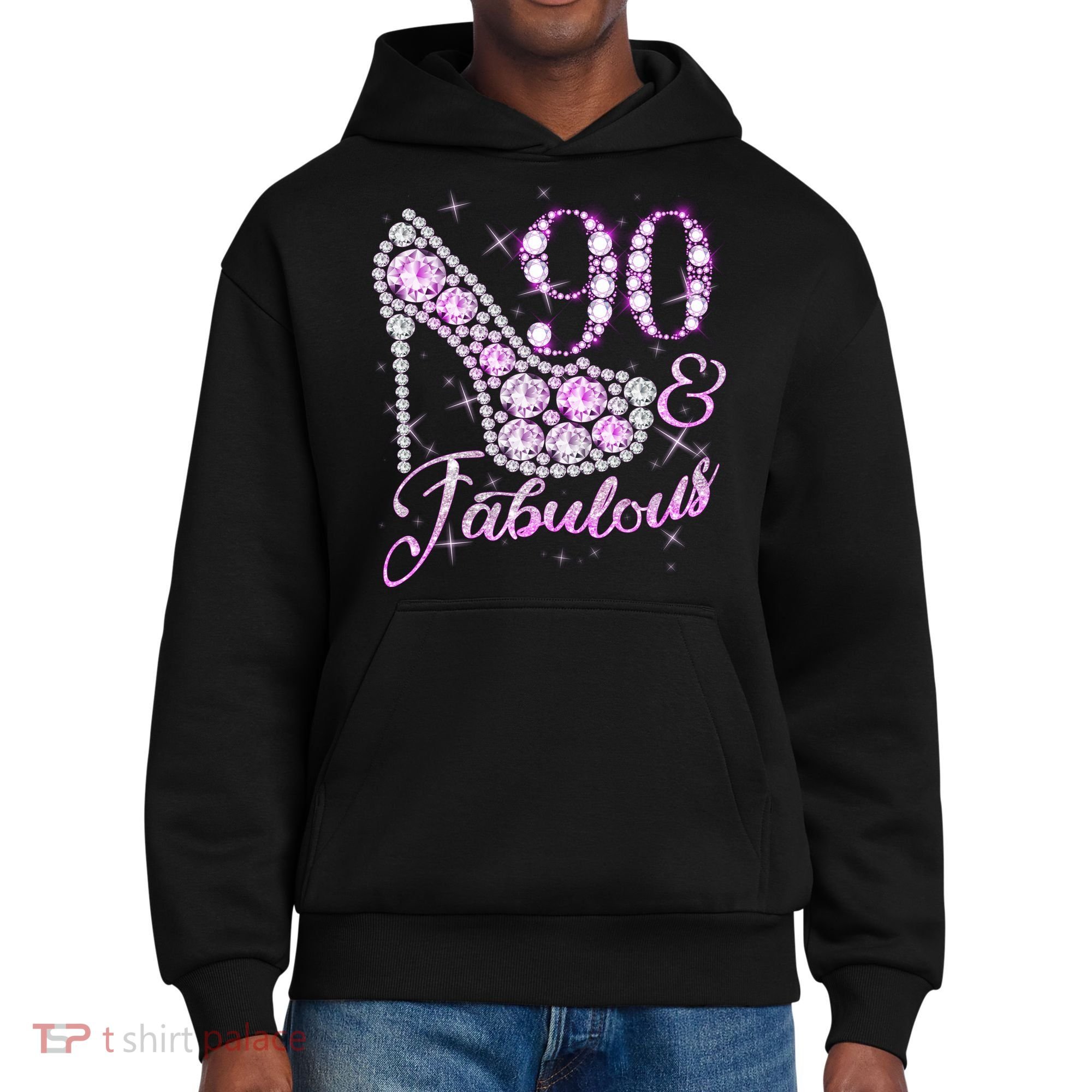 Fabulous & 90 Sparkly Shiny Heel 90th Birthday District V.I.T. Heavyweight Hoodie
