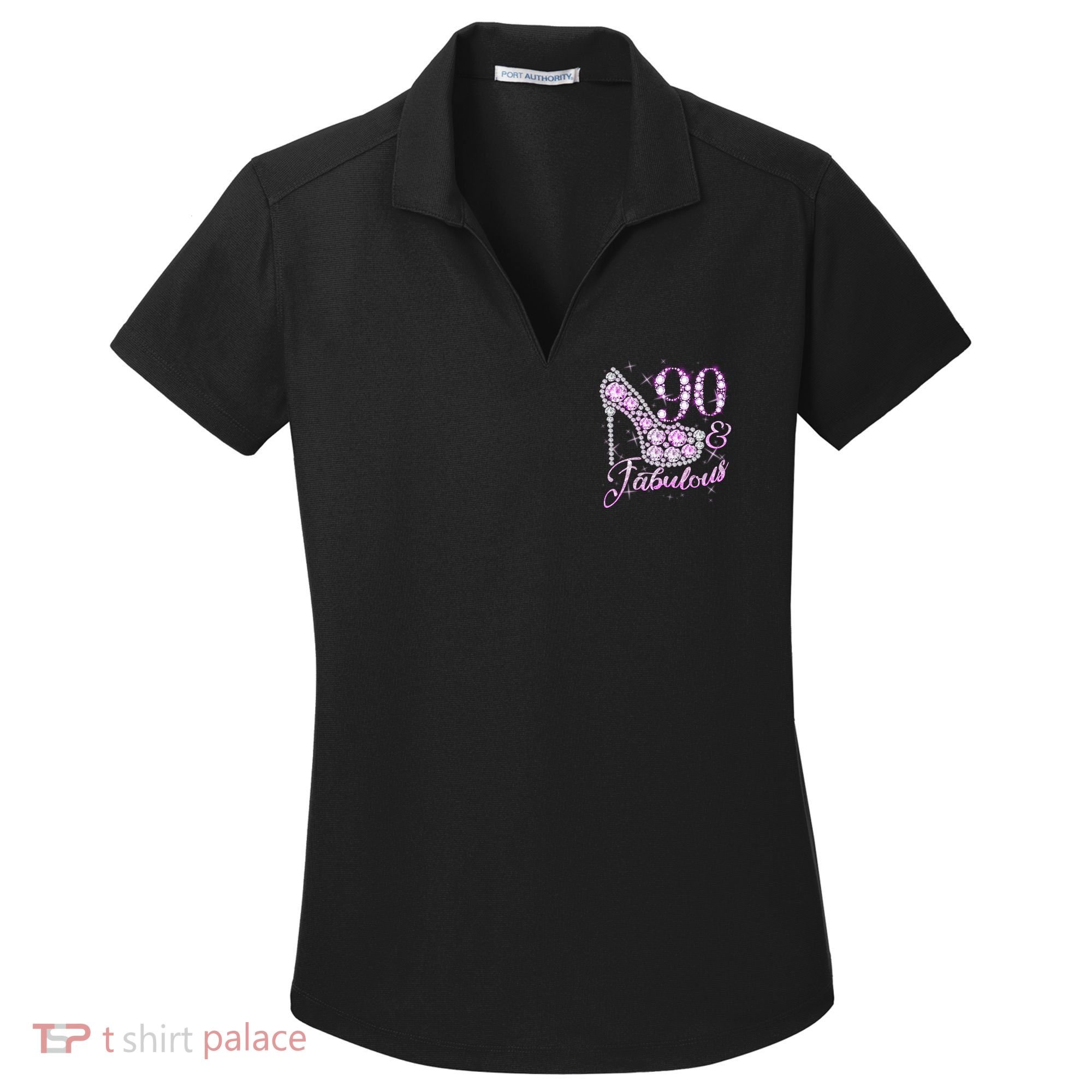 Fabulous & 90 Sparkly Shiny Heel 90th Birthday Women's Dry Zone Grid Polo