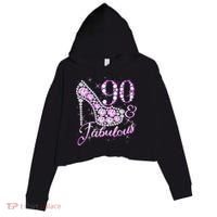 Fabulous & 90 Sparkly Shiny Heel 90th Birthday Crop Fleece Hoodie thumb 0