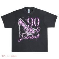 Fabulous & 90 Sparkly Shiny Heel 90th Birthday Urban Oversized Heavyweight T-Shirt thumb 0