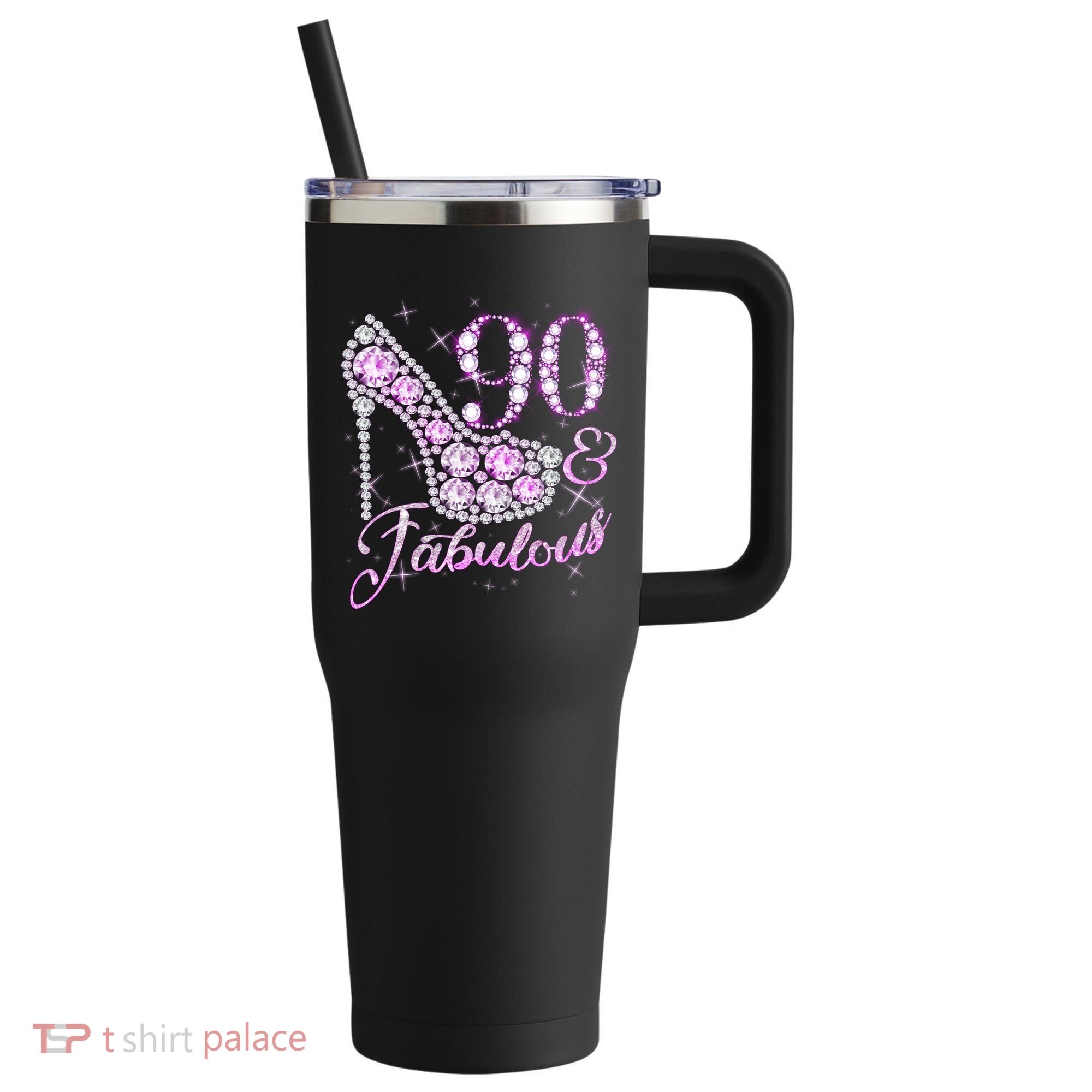 Fabulous & 90 Sparkly Shiny Heel 90th Birthday 40oz Vacuum Insulated Stainless Steel Travel Tumbler