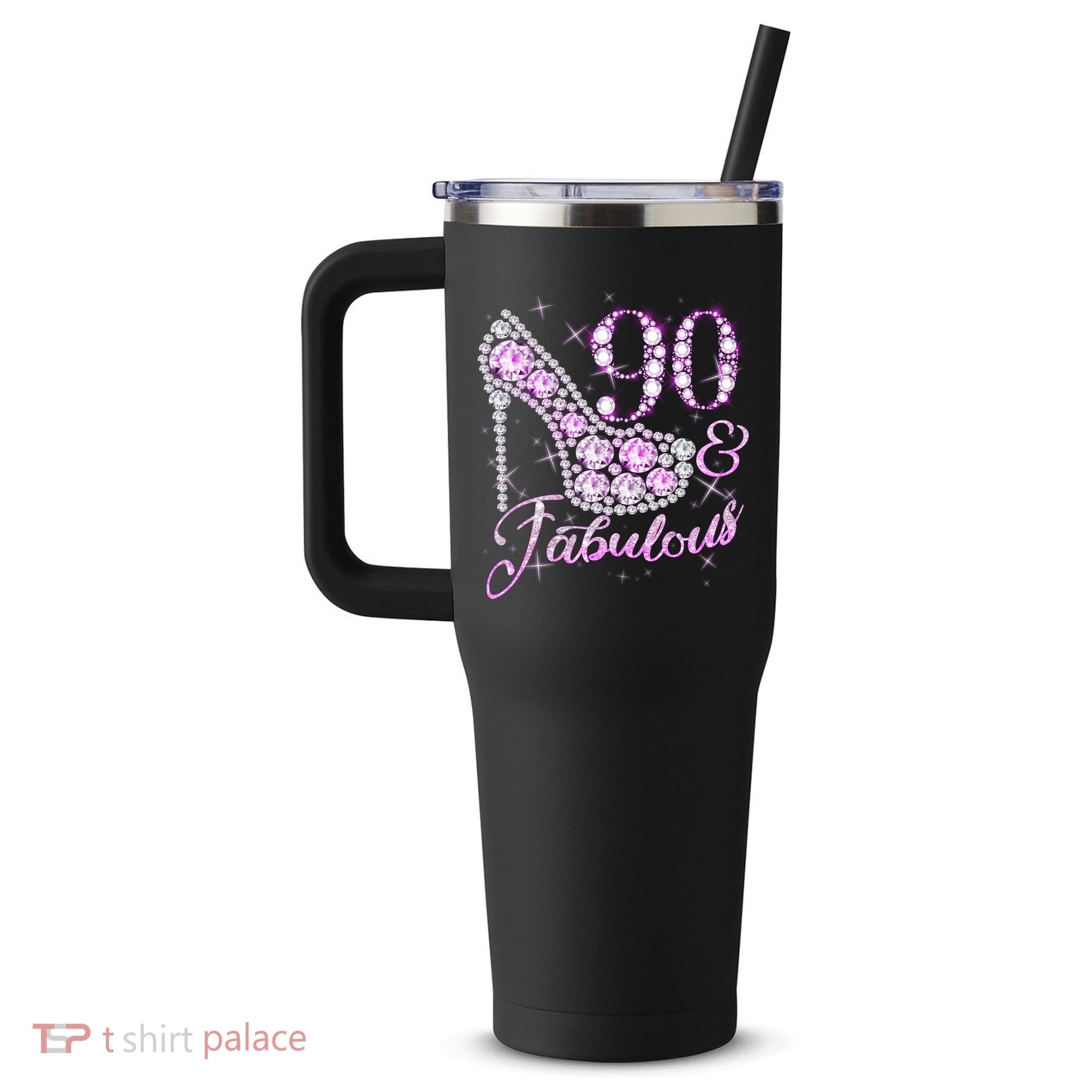 Fabulous & 90 Sparkly Shiny Heel 90th Birthday 40oz Vacuum Insulated Stainless Steel Travel Tumbler