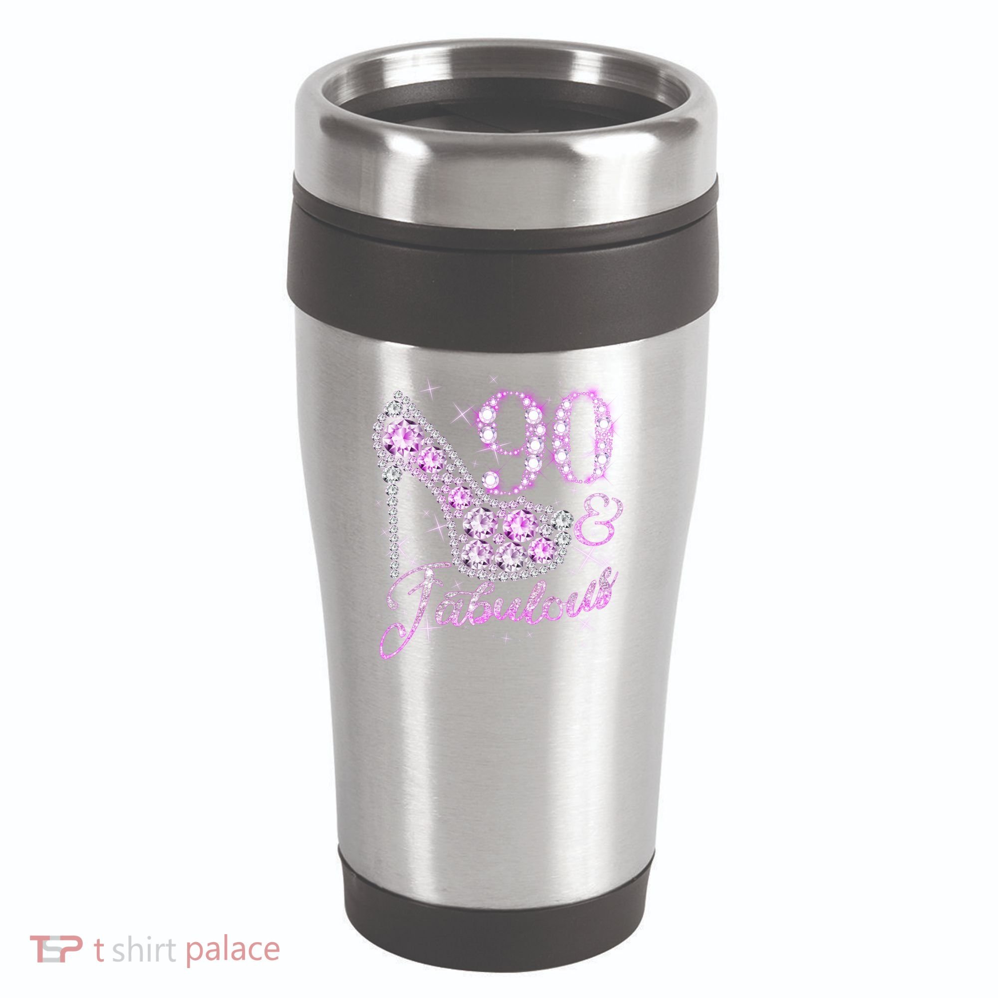 Fabulous & 90 Sparkly Shiny Heel 90th Birthday 16oz Travel Tumbler
