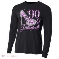 Fabulous & 90 Sparkly Shiny Heel 90th Birthday Cooling Performance Long Sleeve Crew thumb 0