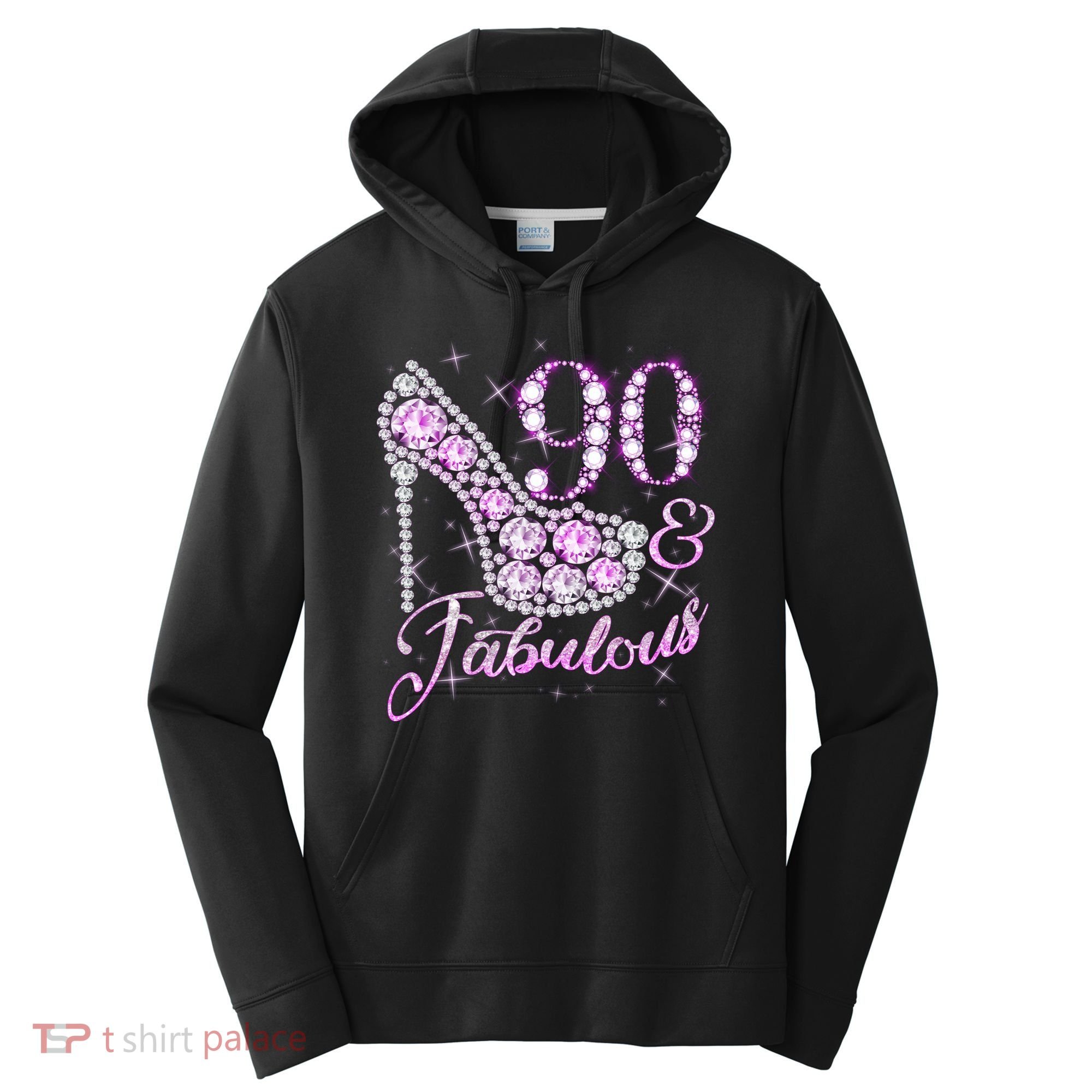 Fabulous & 90 Sparkly Shiny Heel 90th Birthday Performance Fleece Hoodie