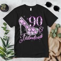 Fabulous & 90 Sparkly Shiny Heel 90th Birthday Premium T-Shirt thumb 2