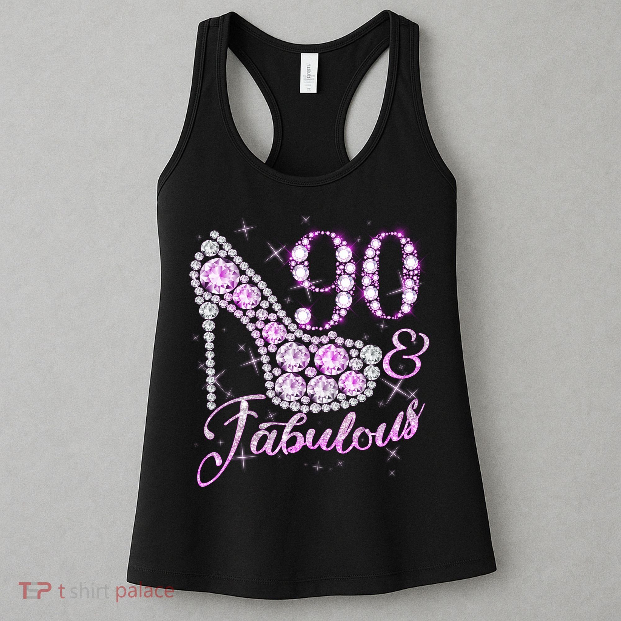Fabulous & 90 Sparkly Shiny Heel 90th Birthday Women's Tank Top