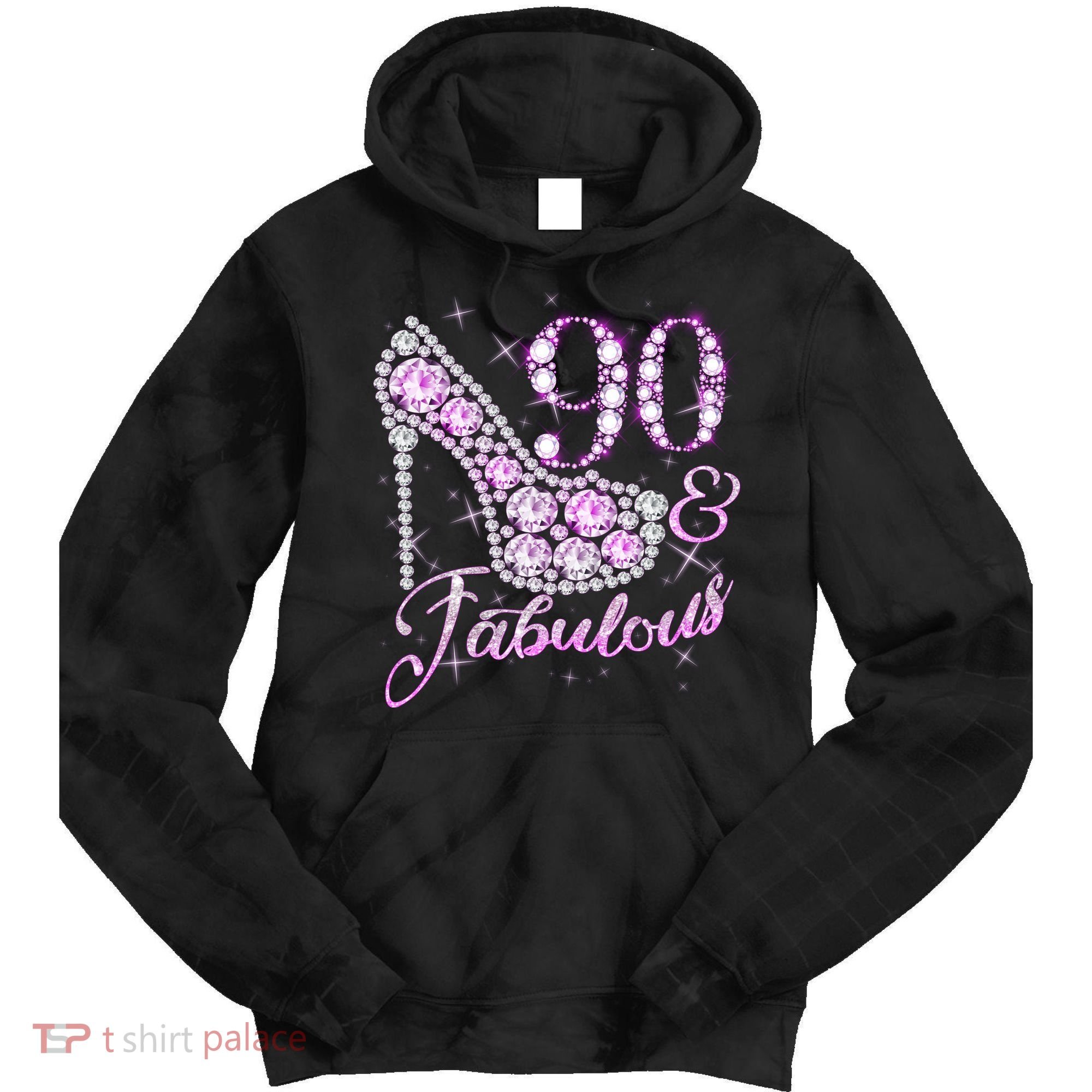 Fabulous & 90 Sparkly Shiny Heel 90th Birthday Tie Dye Hoodie