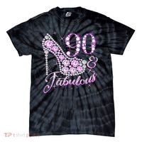 Fabulous & 90 Sparkly Shiny Heel 90th Birthday Tie-Dye T-Shirt thumb 0