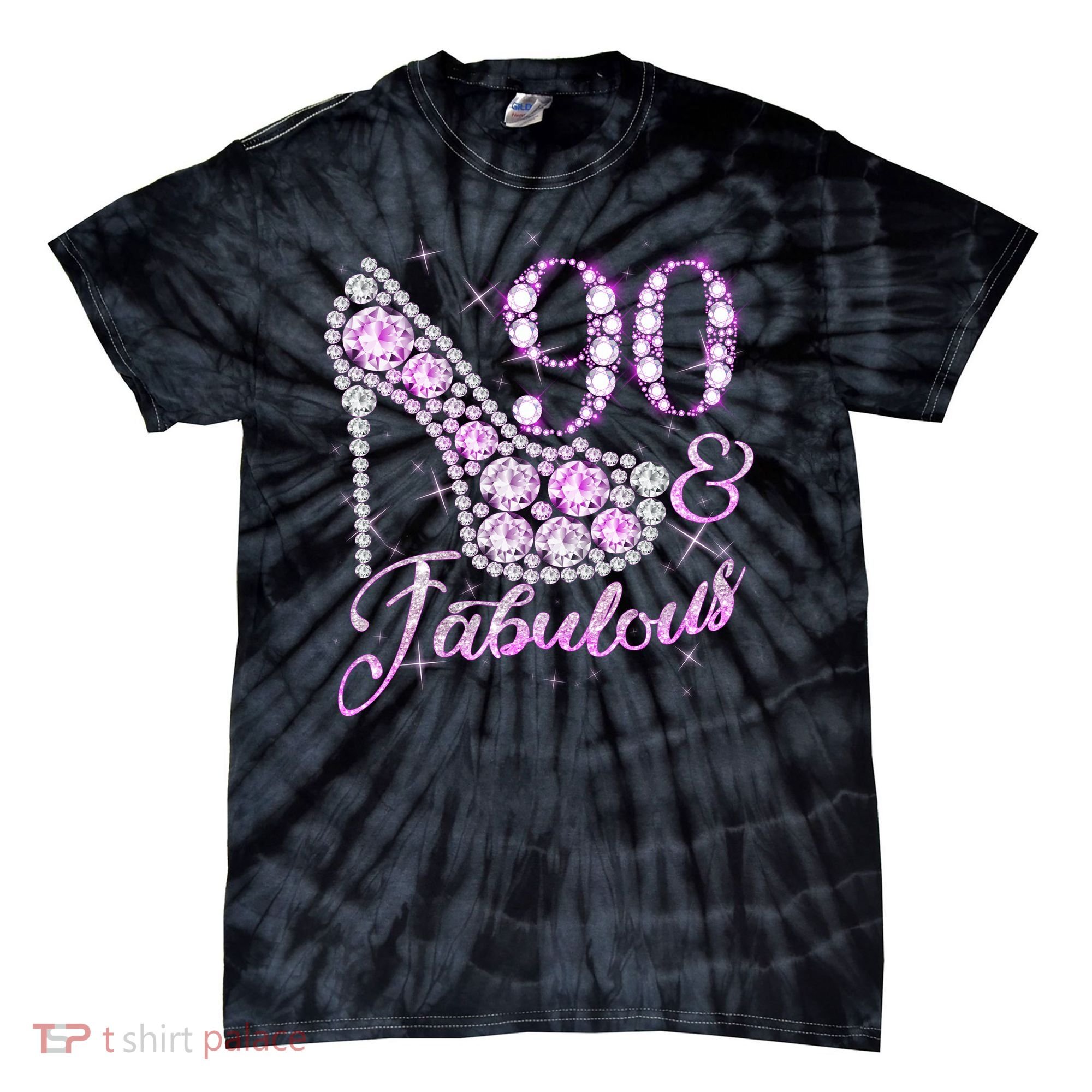 Fabulous & 90 Sparkly Shiny Heel 90th Birthday Tie-Dye T-Shirt