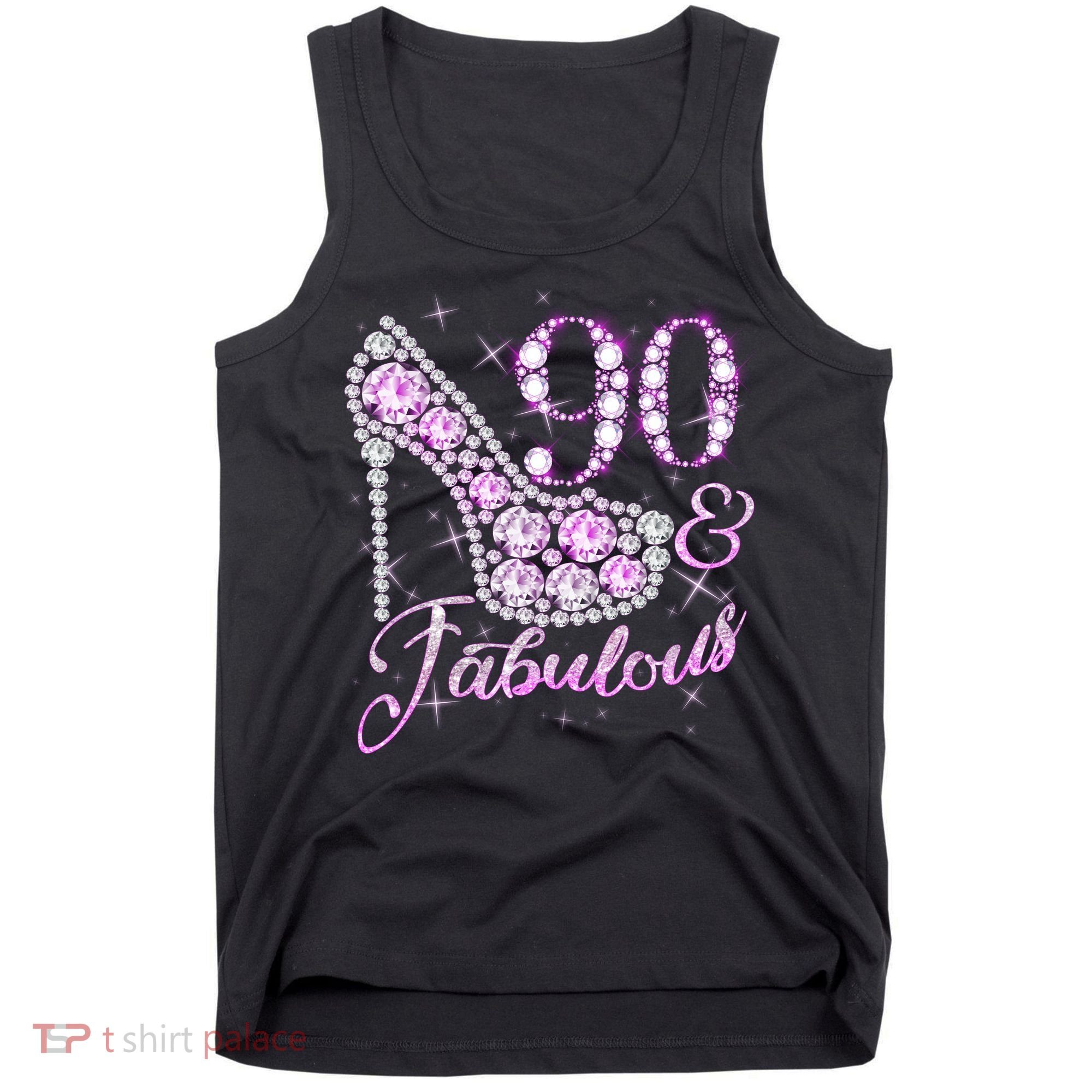 Fabulous & 90 Sparkly Shiny Heel 90th Birthday Tank Top