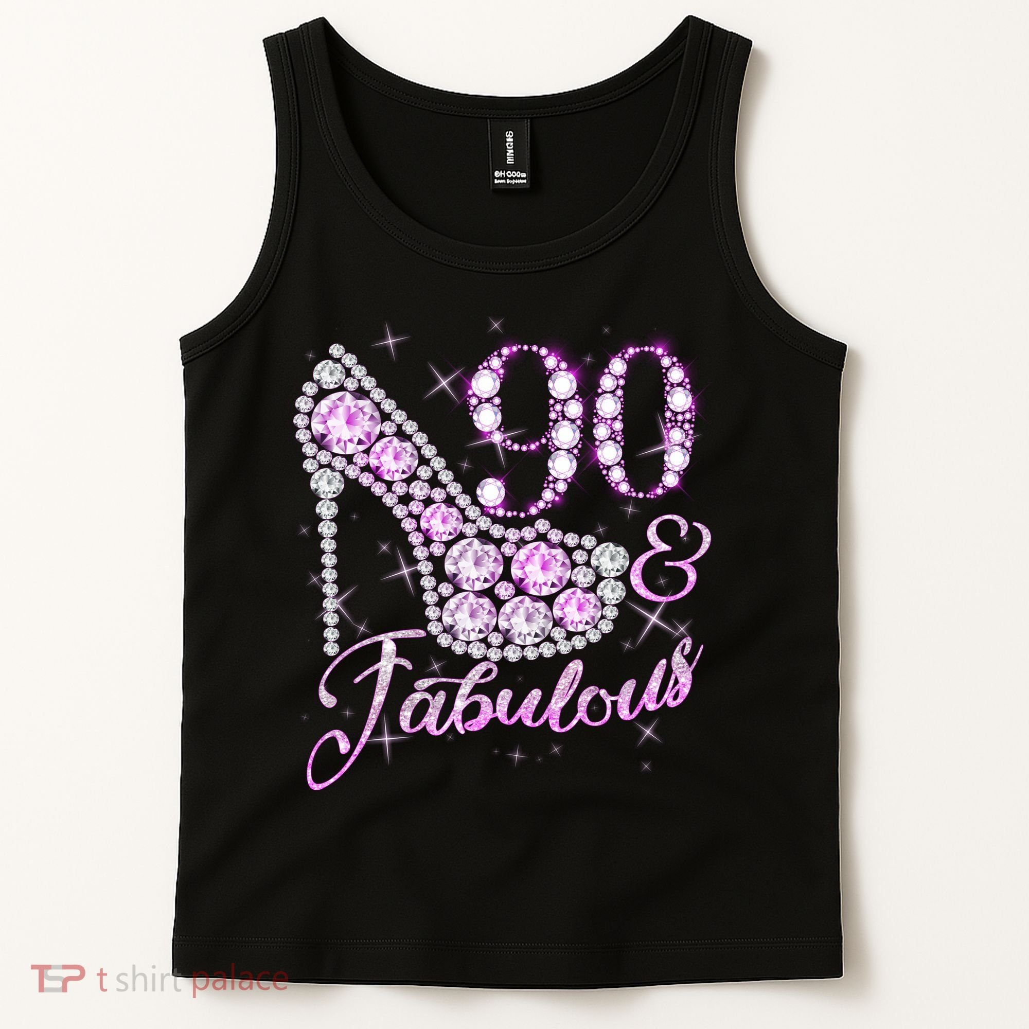 Fabulous & 90 Sparkly Shiny Heel 90th Birthday Tank Top