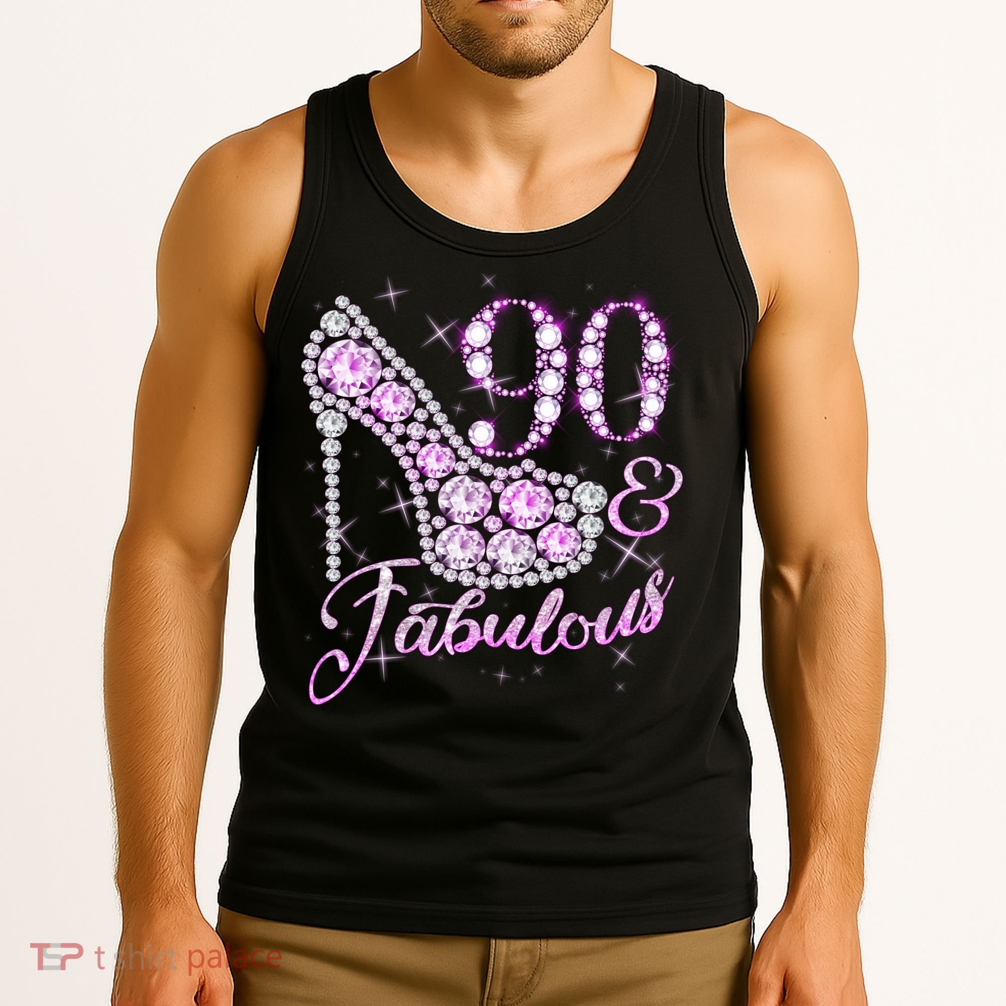 Fabulous & 90 Sparkly Shiny Heel 90th Birthday Tank Top
