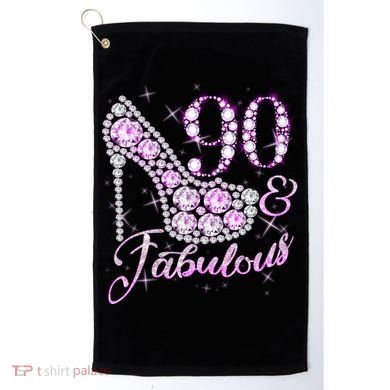 Fabulous & 90 Sparkly Shiny Heel 90th Birthday Golf Towel