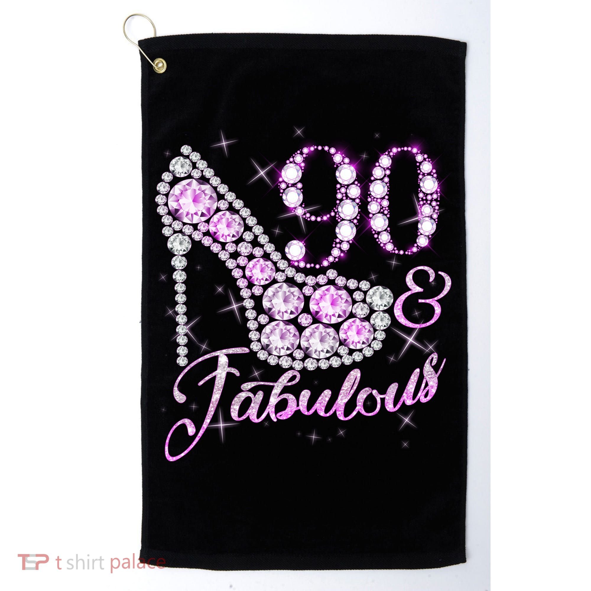 Fabulous & 90 Sparkly Shiny Heel 90th Birthday Golf Towel