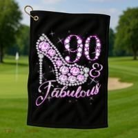 Fabulous & 90 Sparkly Shiny Heel 90th Birthday Golf Towel thumb 1