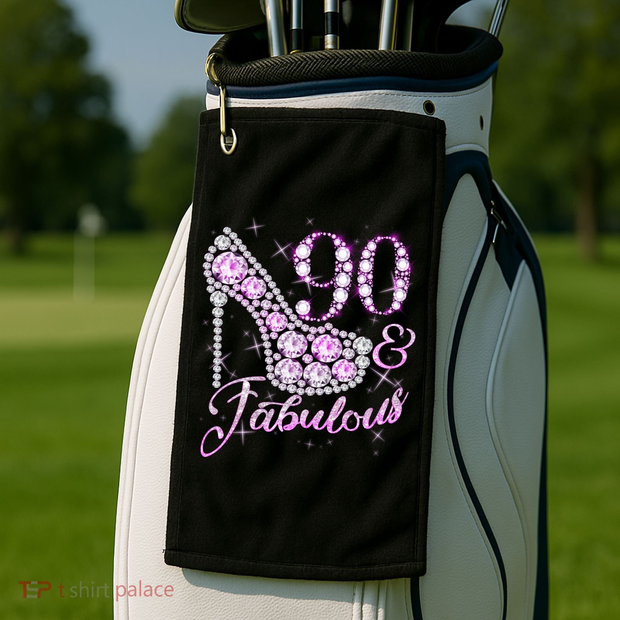 Fabulous & 90 Sparkly Shiny Heel 90th Birthday Golf Towel