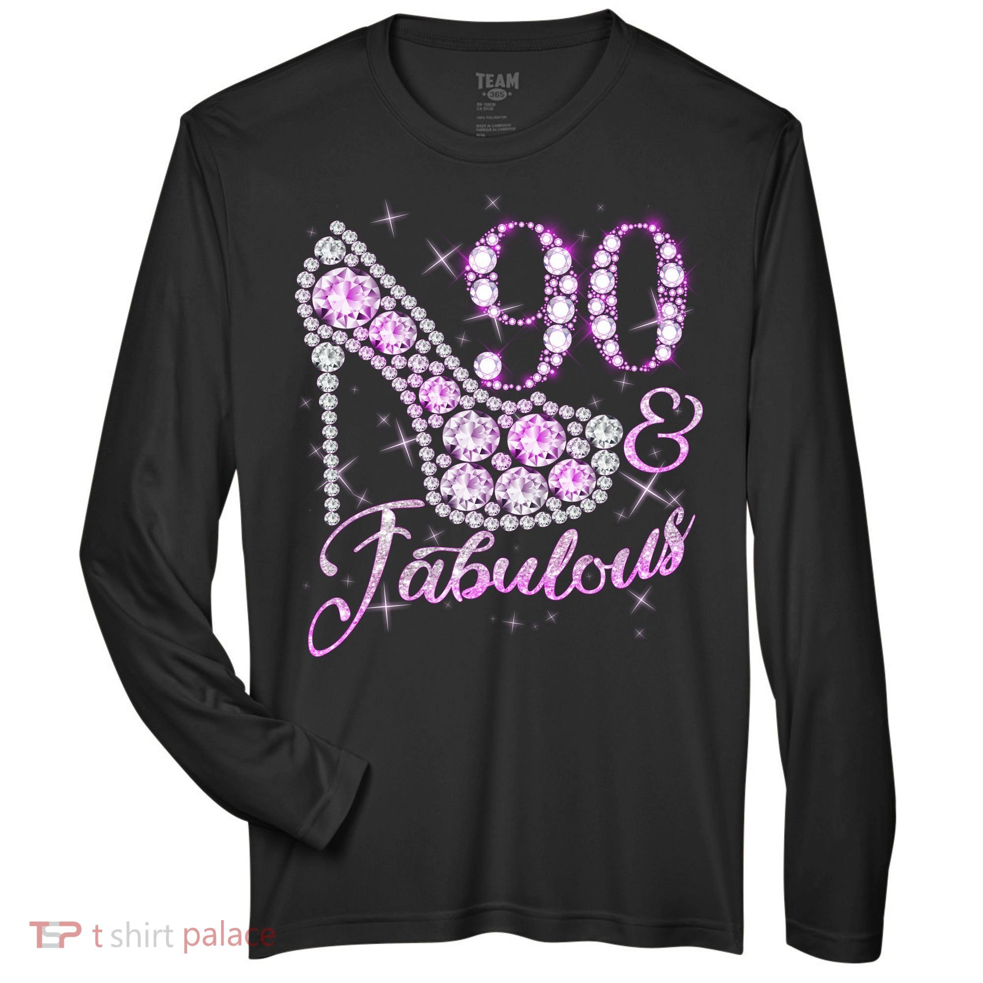 Fabulous & 90 Sparkly Shiny Heel 90th Birthday Zone Performance Long-Sleeve T-Shirt